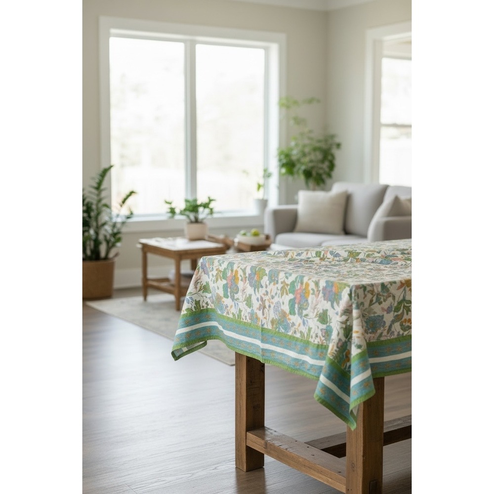"Handprint"‎ Floral Tablecloth Rectangular Multicolored 84"Lx 55.5"W Plz Read!!!
